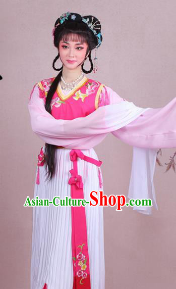 Chinese Traditional Shaoxing Opera Servant Girl Embroidered Rosy Dress Beijing Opera Maidservants Costume for Women