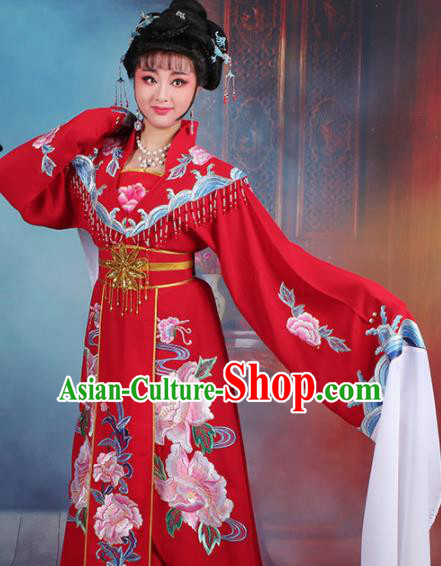 Chinese Traditional Shaoxing Opera Hua Dan Embroidered Red Dress Beijing Opera Palace Queen Costume for Women