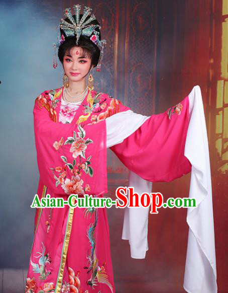 Chinese Traditional Shaoxing Opera Princess Peri Embroidered Rosy Dress Beijing Opera Hua Dan Costume for Women