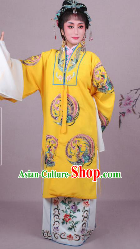 Chinese Traditional Huangmei Opera Imperial Empress Embroidered Yellow Dress Beijing Opera Court Queen Costume for Women