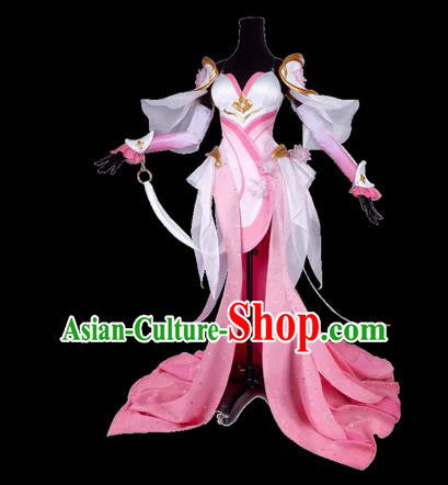 Chinese Traditional Cosplay Princess Embroidered Pink Dress Ancient Swordswoman Costume for Women
