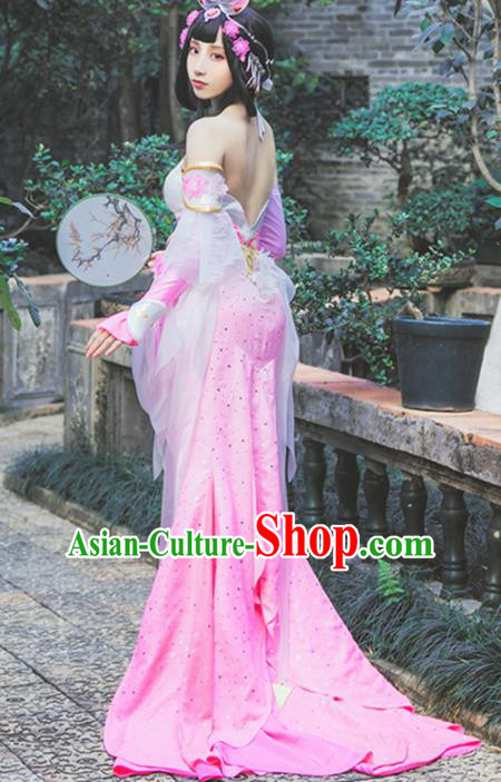 Chinese Traditional Cosplay Princess Embroidered Pink Dress Ancient Swordswoman Costume for Women