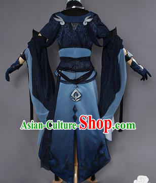 Chinese Traditional Cosplay Female Knight Black Hanfu Dress Ancient Swordswoman Costume for Women
