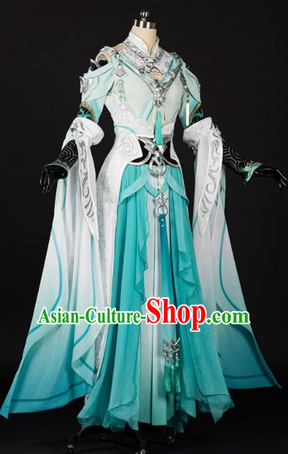 Chinese Traditional Cosplay Female Knight Green Hanfu Dress Ancient Swordswoman Costume for Women