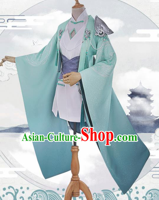 Traditional Halloween Cosplay Swordswoman Costume Chinese Ancient Peri Green Hanfu Dress for Women