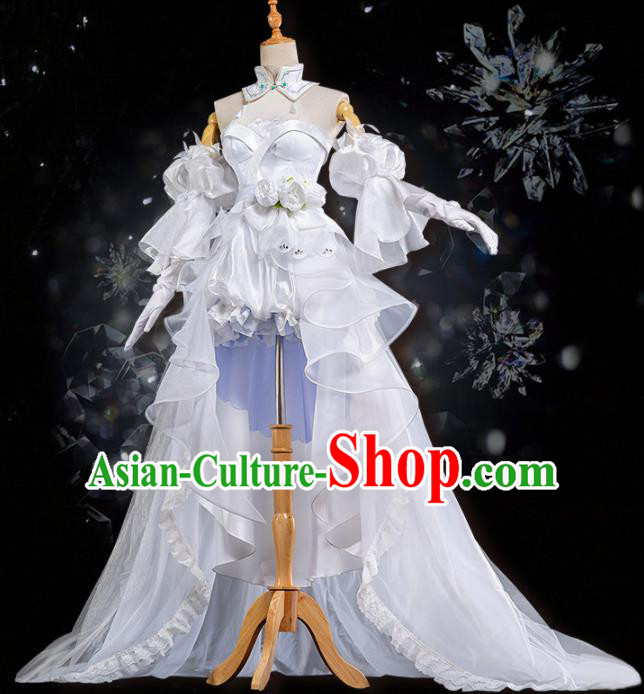 Traditional Halloween Cosplay Swordswoman Costume Chinese Ancient Peri White Hanfu Dress for Women