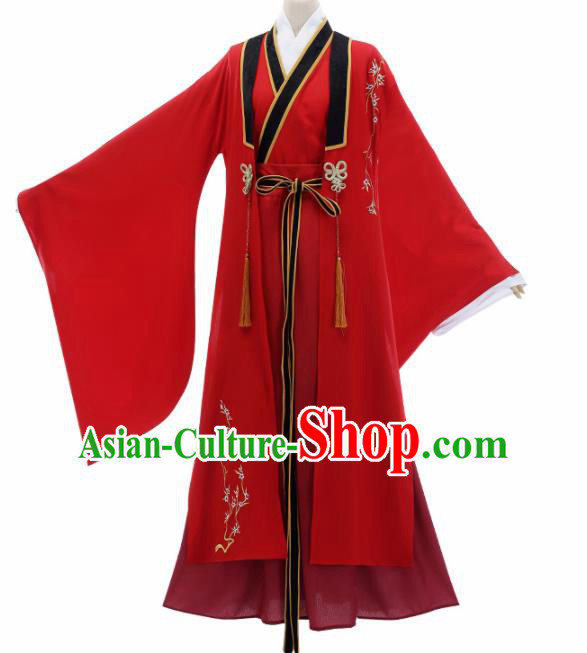 Chinese Traditional Cosplay Knight Nobility Childe Red Costume Ancient Swordsman Hanfu Clothing for Men