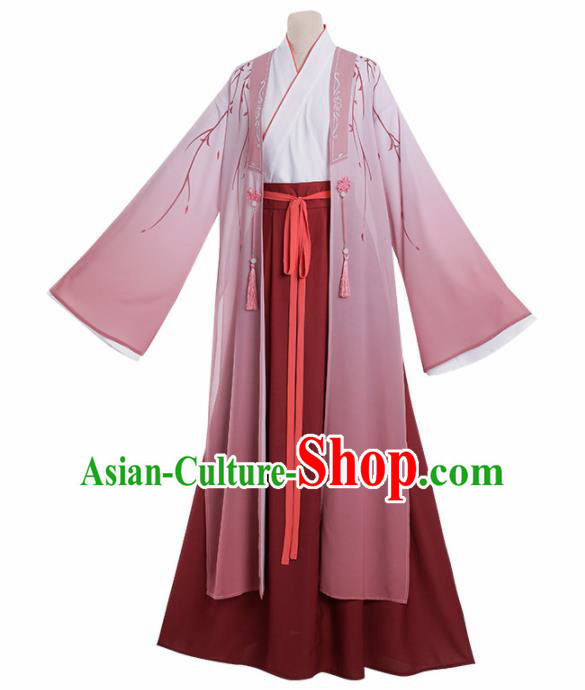 Chinese Traditional Cosplay Knight Nobility Childe Pink Costume Ancient Swordsman Hanfu Clothing for Men