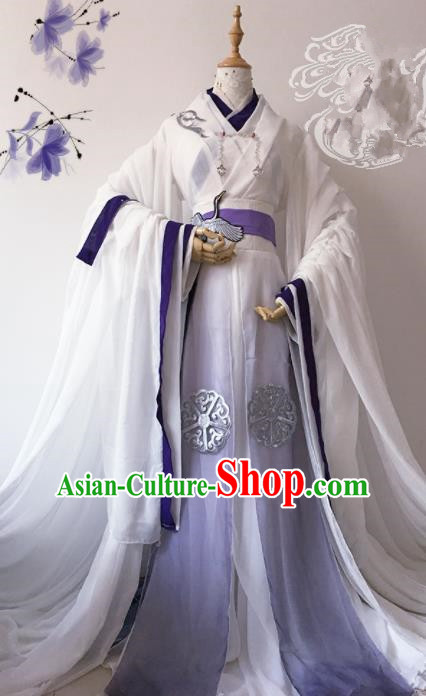 Chinese Traditional Cosplay Emperor White Costume Ancient Swordsman Hanfu Clothing for Men