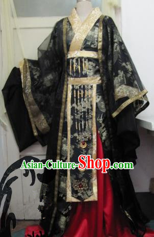Chinese Traditional Cosplay Emperor Costume Ancient Swordsman Black Hanfu Clothing for Men
