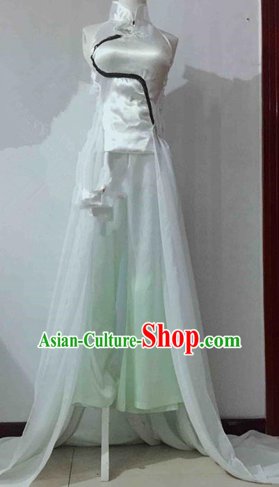 Traditional Chinese Modern Fancywork Costume National White Veil Full Dress for Women
