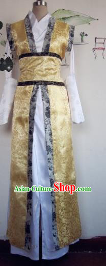 Chinese Traditional Cosplay Nobility Childe Costume Ancient Swordsman Golden Hanfu Clothing for Men