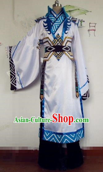 Chinese Traditional Cosplay Knight Nobility Childe Costume Ancient Swordsman White Hanfu Clothing for Men