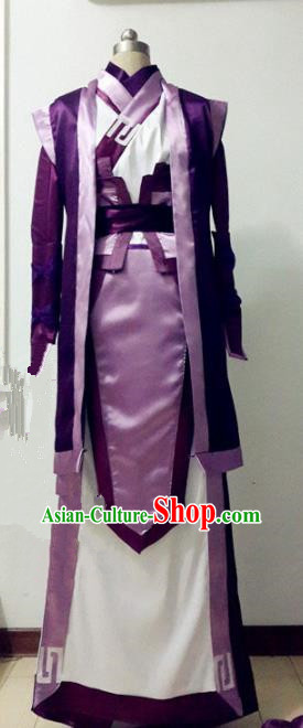 Chinese Traditional Cosplay Prince Purple Costume Ancient Swordsman Hanfu Clothing for Men