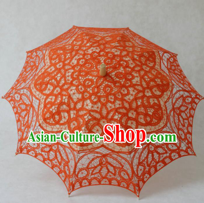 Chinese Traditional Photography Prop Orange Lace Umbrella Handmade Umbrellas