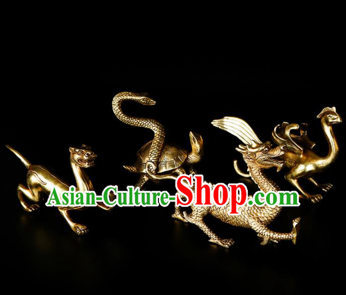 Chinese Traditional Feng Shui Items Taoism Bagua Brass Four Mythical Creatures Decoration