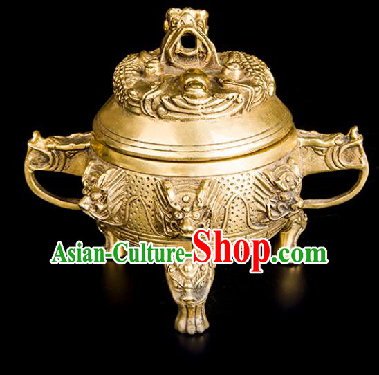 Chinese Traditional Taoism Carving Dragon Brass Toad Incense Burner Feng Shui Items Bagua Censer Decoration