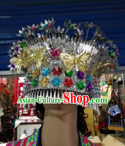 Chinese Traditional Ethnic Wedding Hair Accessories Miao Nationality Bride Tassel Phoenix Coronet for Women