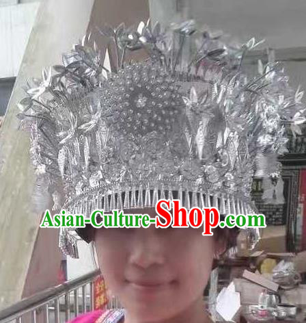 Chinese Traditional Ethnic Hair Accessories Miao Nationality Wedding Sliver Phoenix Coronet for Women