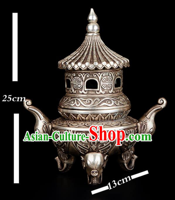 Chinese Traditional Taoism Bagua Carving Elephant Cupronickel Incense Burner Feng Shui Items Brass Censer Decoration