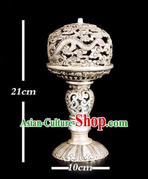 Chinese Traditional Taoism Bagua Carving Dragons Cupronickel Incense Burner Feng Shui Items Brass Censer Decoration