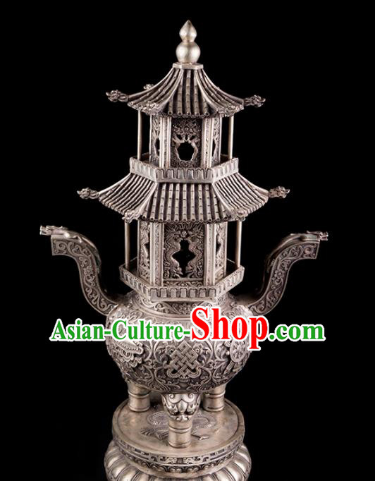 Chinese Traditional Taoism Bagua Cupronickel Tower Incense Burner Feng Shui Items Censer Decoration