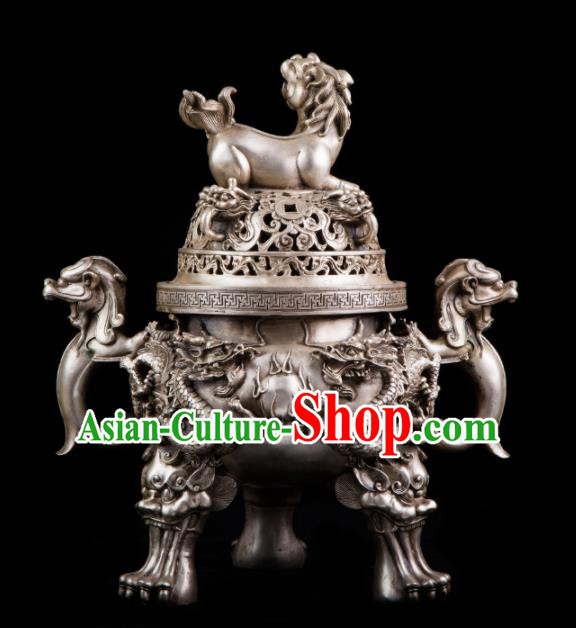Chinese Traditional Taoism Bagua Cupronickel Lion Incense Burner Feng Shui Items Censer Decoration