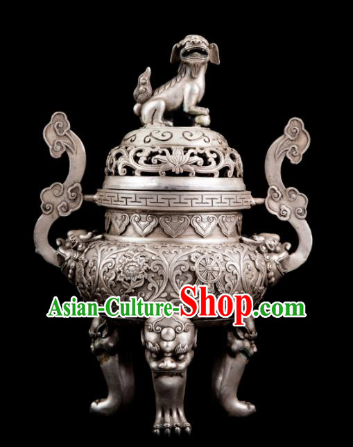 Chinese Traditional Taoism Bagua Cupronickel Dog Incense Burner Feng Shui Items Censer Decoration