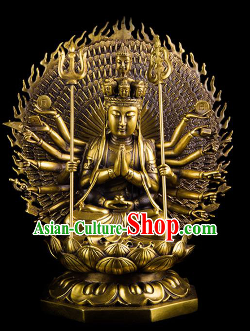 Chinese Traditional Feng Shui Items Taoism Bagua Decoration Thousand Hand Bodhisattva Brass Statue