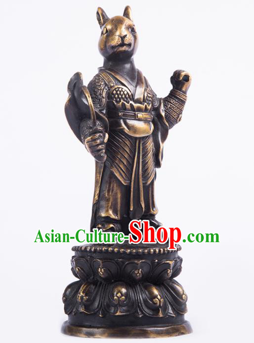 Chinese Traditional Feng Shui Items Taoism Bagua Brass Chinese Zodiac Rabbit Statue Decoration