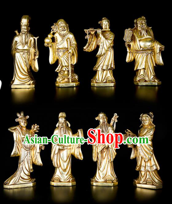 Chinese Traditional Feng Shui Items Taoism Brass Eight Immortals Crossing the Sea Statue Decoration