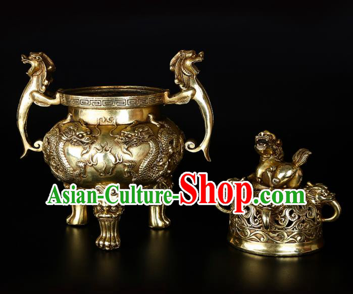 Chinese Traditional Taoism Bagua Brass Kylin Incense Burner Feng Shui Items Censer Decoration