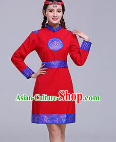 Chinese Traditional Mongolian Ethnic Female Costumes Mongol Nationality Red Dress for Women