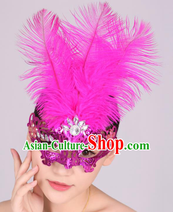 Halloween Cosplay Accessories Rosy Feather Mask Latin Dance Headwear for Women