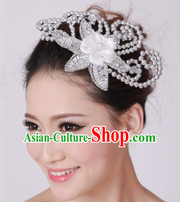 Chinese Traditional Yangko Dance White Flower Hair Claw National Folk Dance Hair Accessories for Women