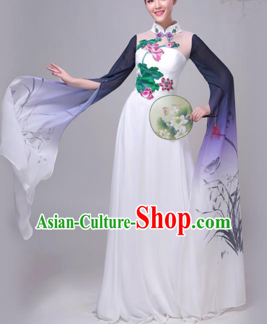 Chinese Traditional Lotus Dance Costume Classical Dance Group Dance Chorus Purple Dress for Women