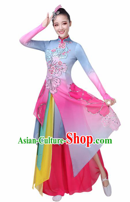 Chinese Traditional Lotus Dance Rosy Costume Classical Dance Group Dance Dress for Women