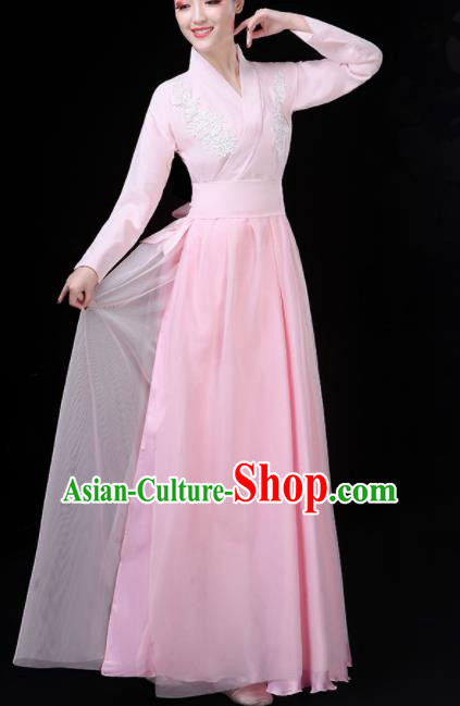 Chinese Traditional Umbrella Dance Pink Costume Classical Dance Group Dance Dress for Women