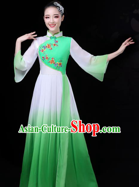 Chinese Traditional Umbrella Dance Green Costume Classical Dance Group Dance Dress for Women