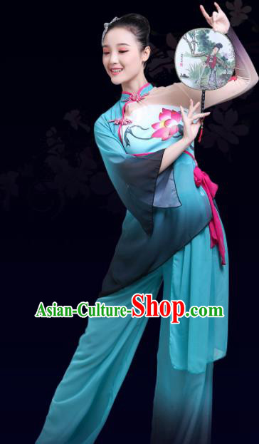 Chinese Traditional Stage Performance Fan Dance Blue Costume Classical Dance Group Dance Dress for Women