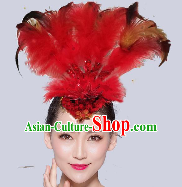 Chinese Traditional National Folk Dance Red Feather Hair Stick Yangko Dance Hair Accessories for Women
