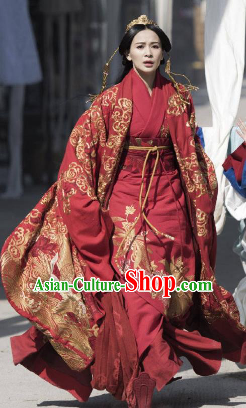 Chinese Ancient Warring States Period The Lengend of Haolan Princess Ya Wedding Historical Costume and Headpiece for Women