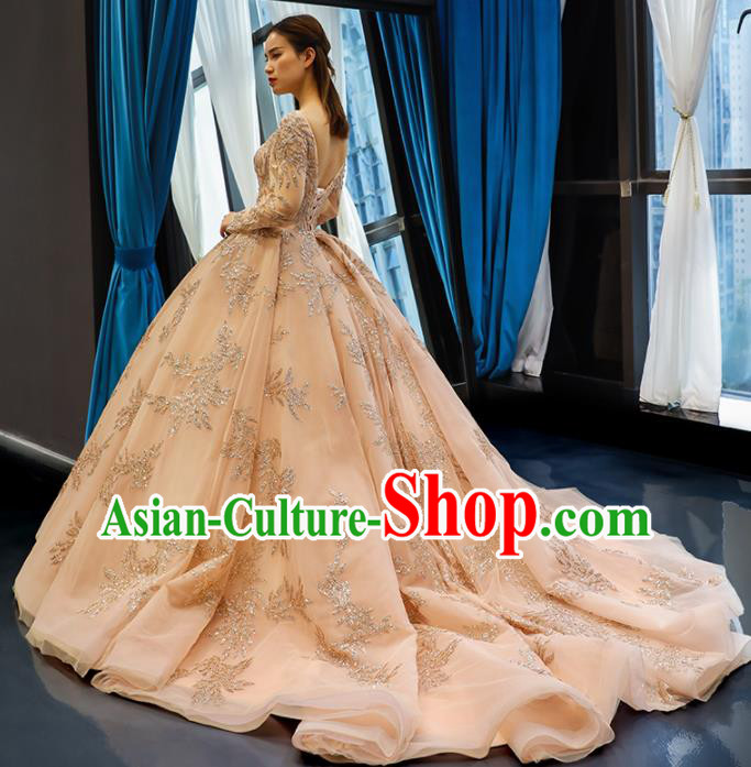 Top Grade Compere Champagne Trailing Full Dress Princess Wedding Dress Costume for Women