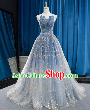 Top Grade Compere Blue Veil Full Dress Princess Bubble Wedding Dress Costume for Women
