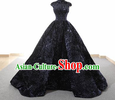 Top Grade Compere Navy Veil Full Dress Princess Bubble Wedding Dress Costume for Women