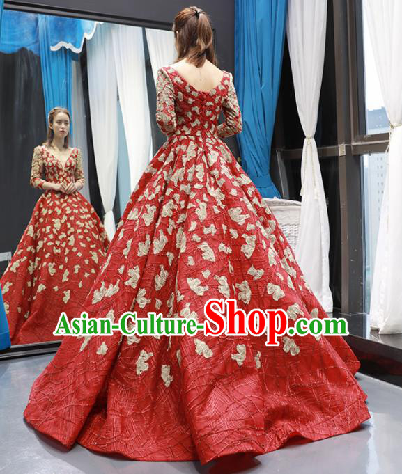 Top Grade Compere Red Bubble Full Dress Princess Wedding Dress Costume for Women