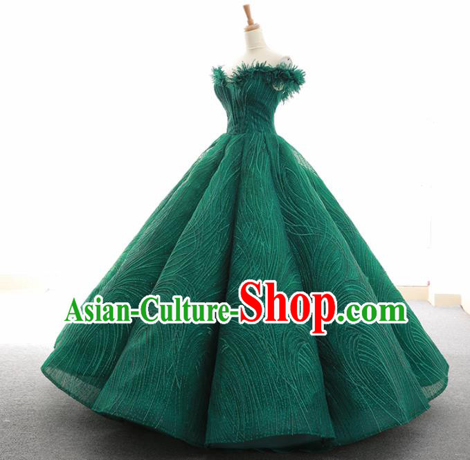 Top Grade Compere Green Bubble Full Dress Princess Embroidered Veil Wedding Dress Costume for Women