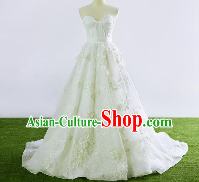 Top Grade Compere White Veil Bubble Full Dress Princess Embroidered Wedding Dress Costume for Women