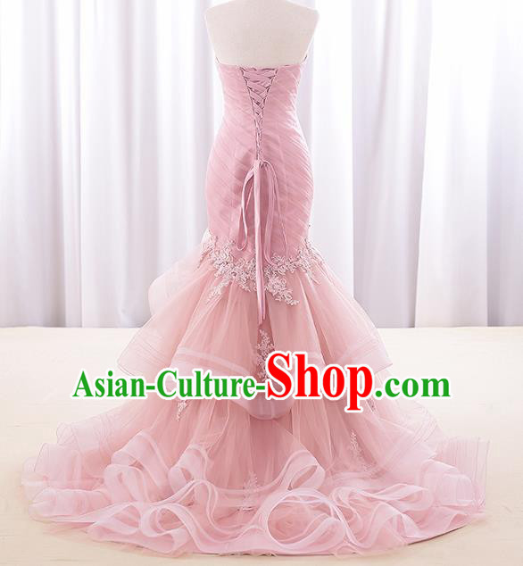 Top Grade Compere Pink Veil Fishtail Full Dress Princess Embroidered Wedding Dress Costume for Women