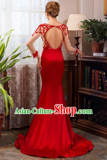 Top Grade Compere Red Fishtail Full Dress Princess Wedding Dress Costume for Women